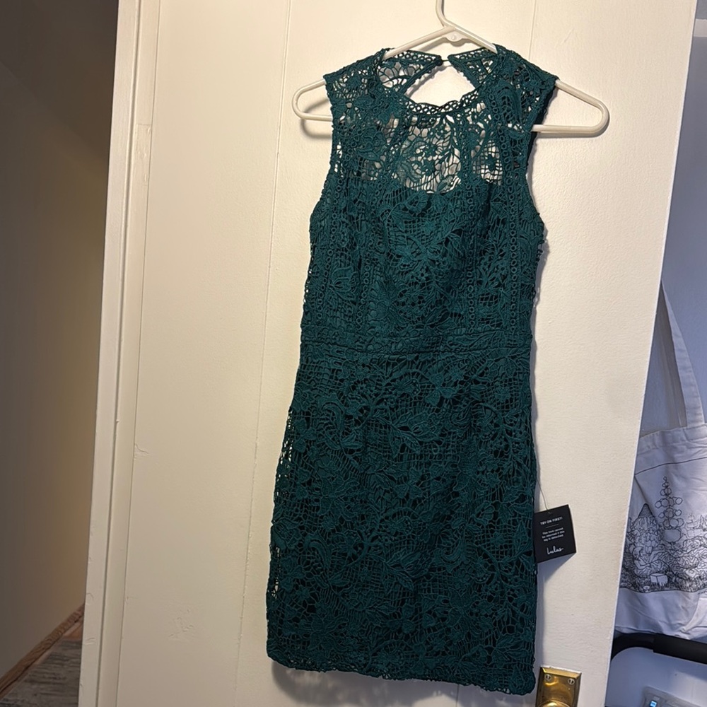Lulus Lace Sleeveless Green Mini Dress with Open Back - Never Worn, New w. Tags